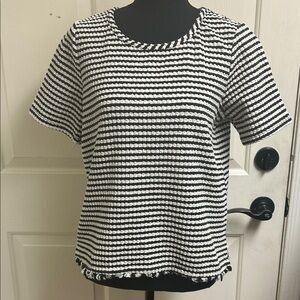 Green Envelope Los Angeles Top, a black/white striped short-sleeve shirt,Medium